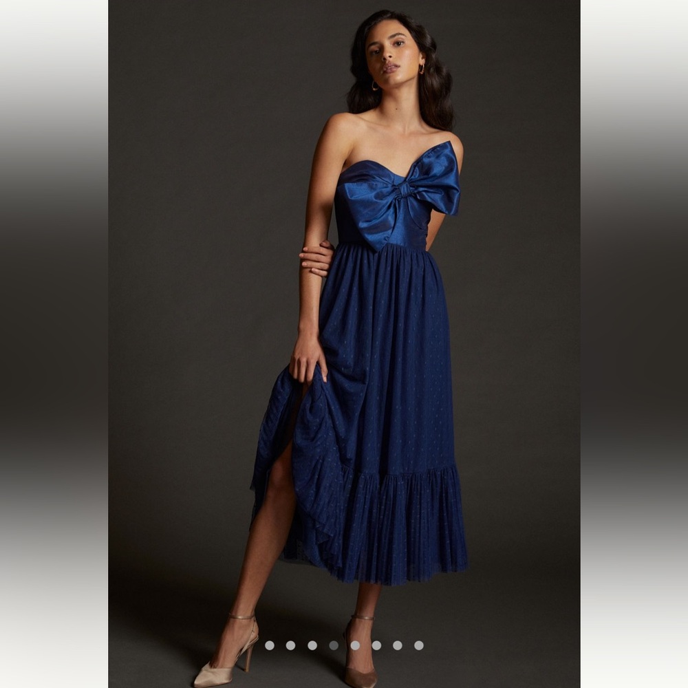 Hutch Strapless Blue Dress with Elegant Bow